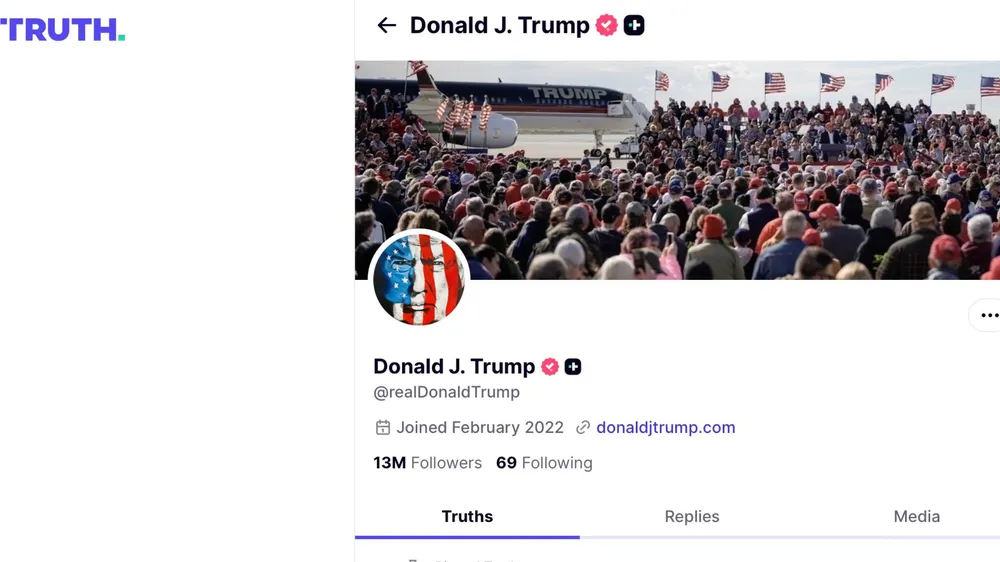 Tài khoản mạng xã hội trên Truth Social của Tổng thống Donald Trump. Ảnh: TRUTH SOCIAL 