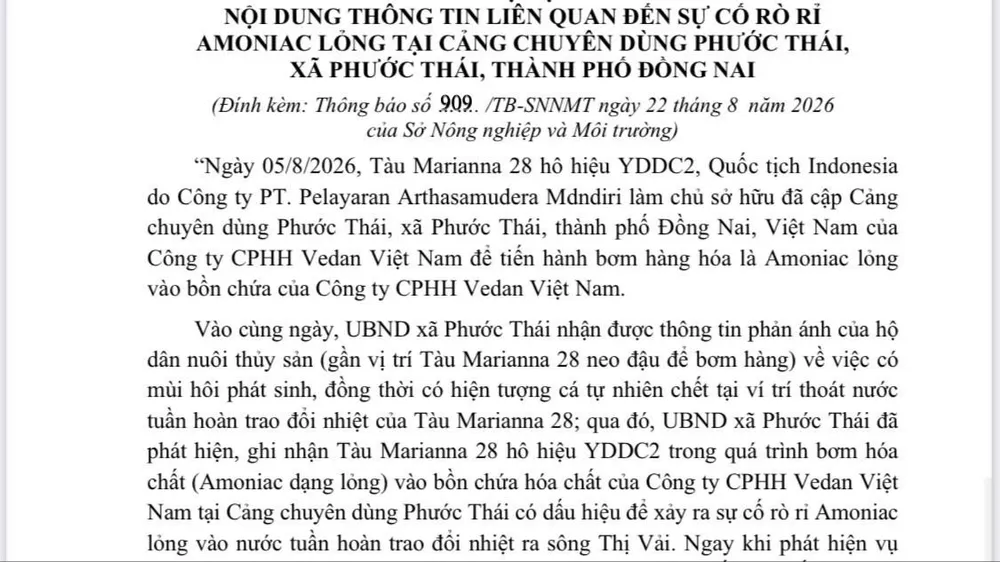 Đồng Nai: Tìm đơn vị đánh giá thiệt hại vụ rò rỉ amoniac lỏng ra sông Thị Vải