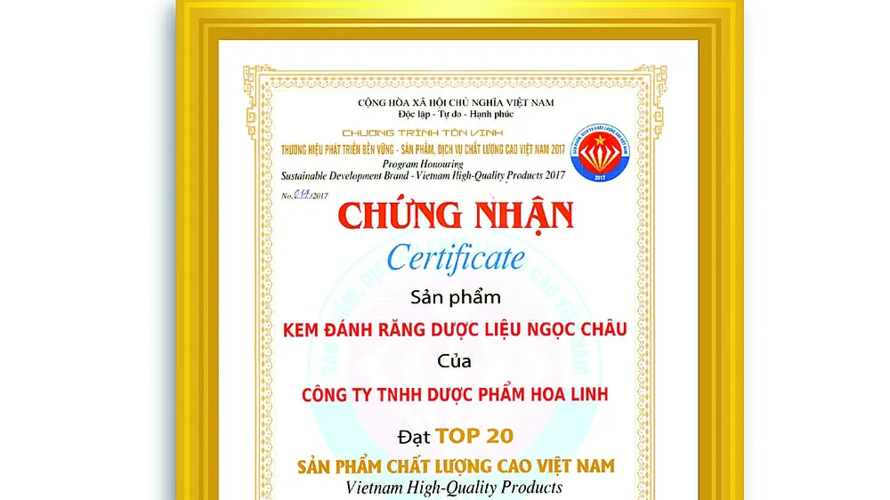Kem đánh răng dược liệu Ngọc Châu đạt danh hiệu Sản phẩm chất lượng cao 2017