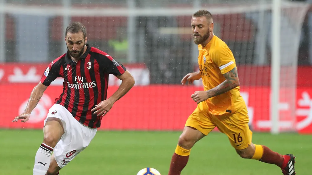 Gonzalo Higuain (AC Milan) và Daniele De Rossi (Roma)