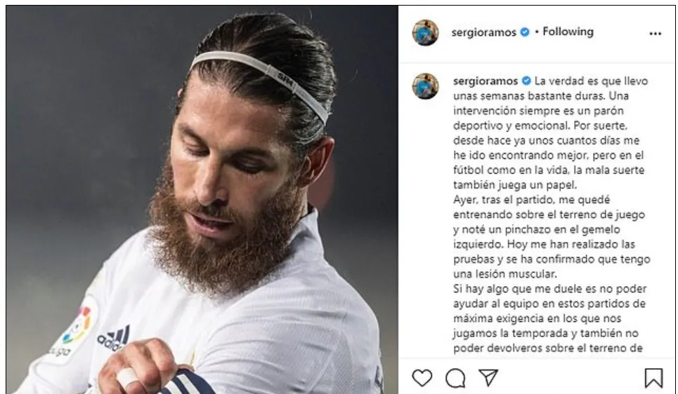 Bức tâm thư của Sergio Ramos trên Instagram