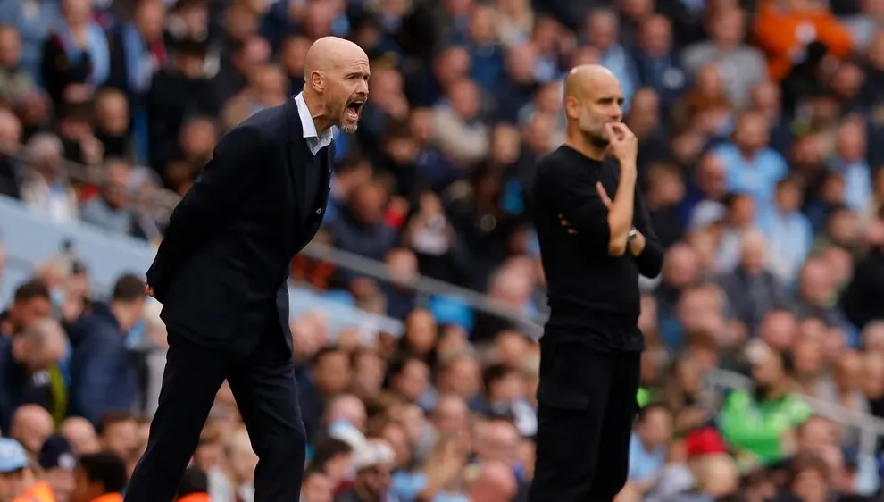 Pep Guardiola (phải) và Erik ten Hag của Man United