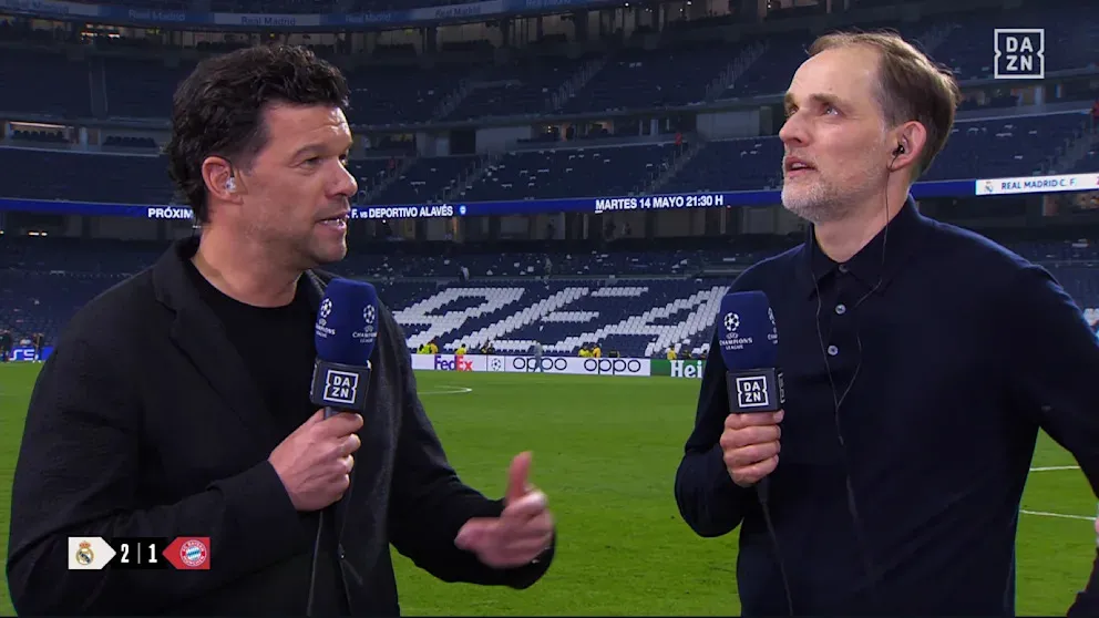 HLV Thomas Tuchel (phải) bật khóc trước mặt Micheal Ballack