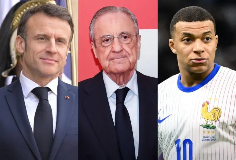 Tổng thống Pháp Emmanuel Macron, Chủ tịch Real Madrid Florentino Perez và Kylian Mbappe