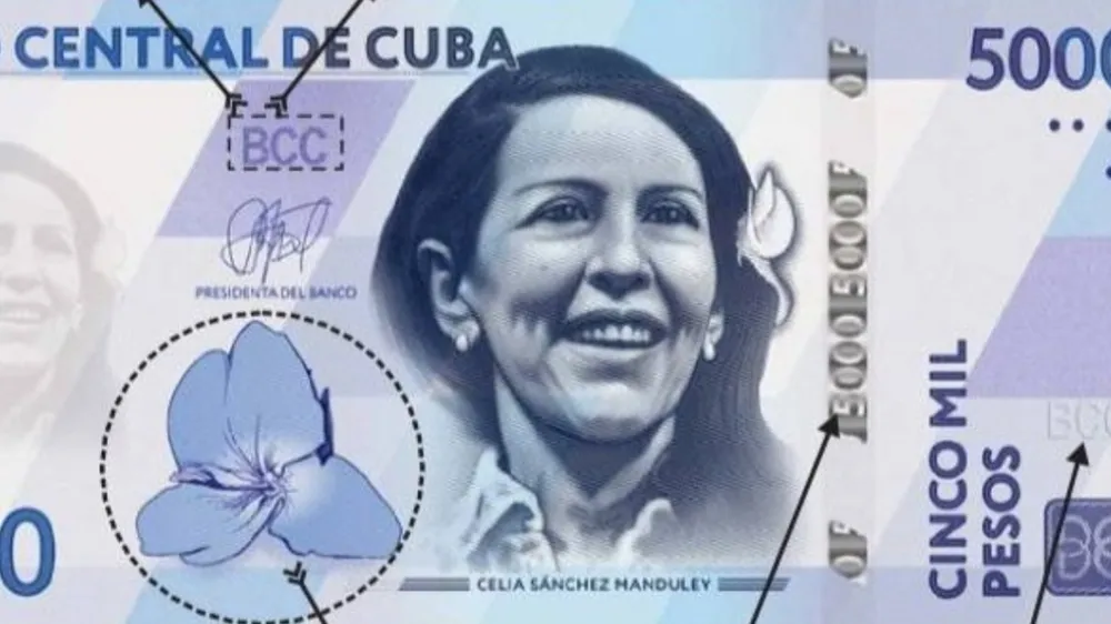 Ngân hàng Trung ương Cuba giới thiệu tiền giấy mệnh giá 5.000 peso Cuba. Ảnh: cibercuba.com