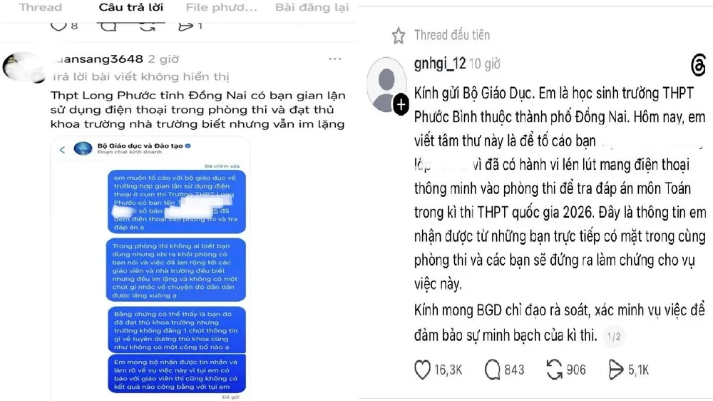 Các Tài khoản trên mạng xã hội đăng tải các nội dung có liên quan việc gian lận trong thi cử