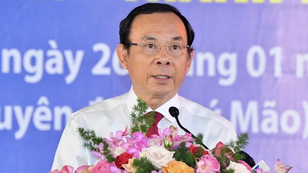 Bí thư Thành ủy TPHCM Nguyễn Văn Nên phát biểu tại buổi họp mặt, ngày 26-1-2023 Ảnh: VIỆT DŨNG