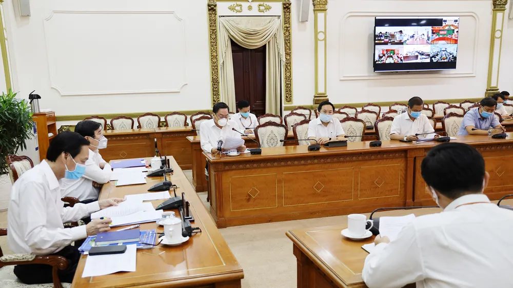 Quang cảnh buổi giao ban trực tuyến về tình hình phòng chống dịch Covid-19 trên địa bàn TPHCM