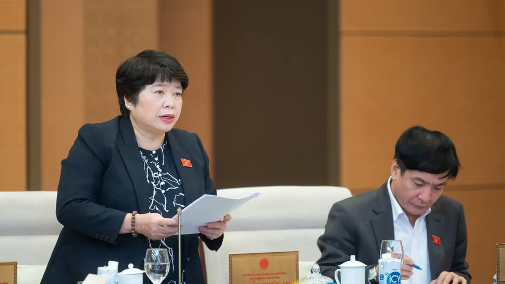 Chủ nhiệm Ủy ban Xã hội Nguyễn Thúy Anh - Phó Trưởng đoàn giám sát trình bày báo cáo tóm tắt kết quả giám sát 