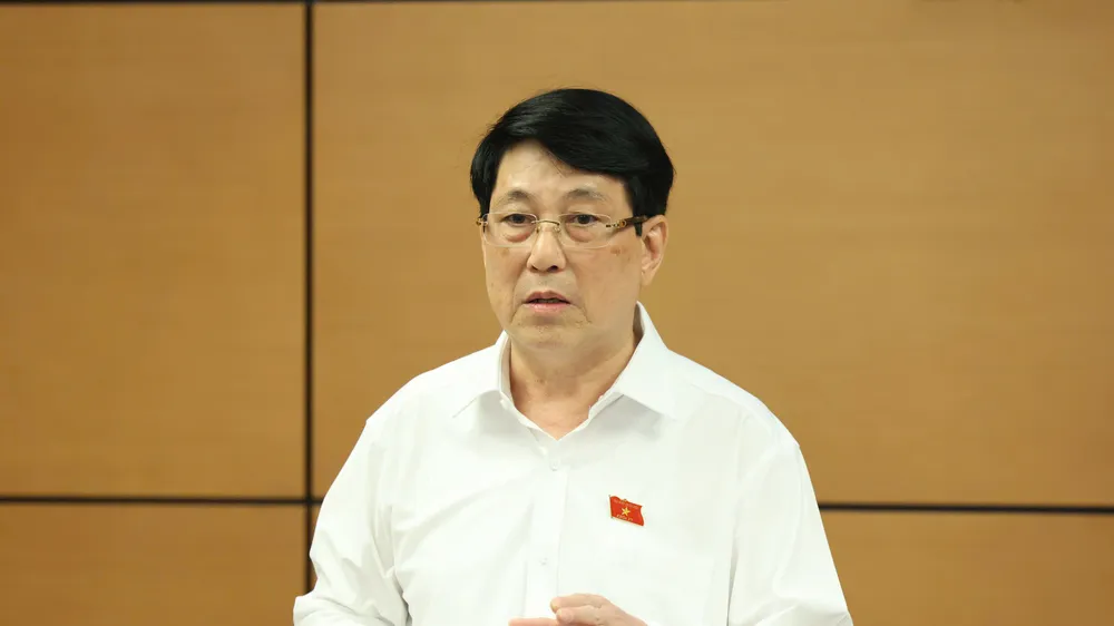Chủ tịch nước Lương Cường phát biểu tại phiên thảo luận tổ TPHCM, chiều 8-5. Ảnh: QUANG PHÚC