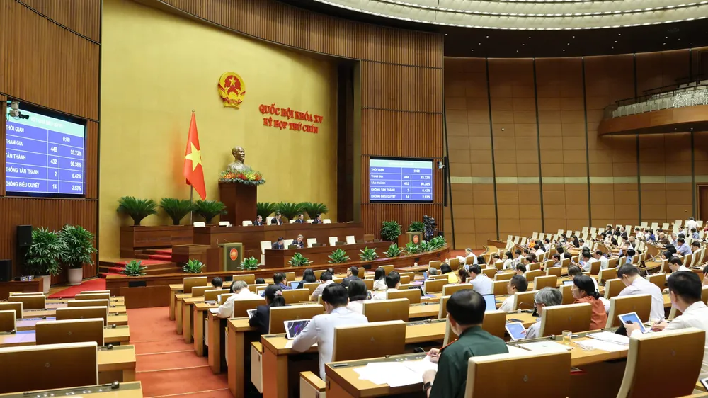 Quốc hội biểu quyết thông qua Luật sửa đổi, bổ sung một số điều của Luật Tiêu chuẩn và quy chuẩn kỹ thuật. Ảnh: QUANG PHÚC 