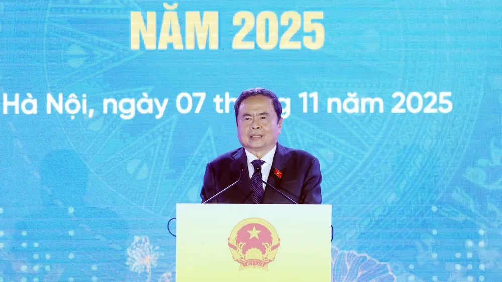 Chủ tịch Quốc hội Trần Thanh Mẫn phát biểu tại Lễ hưởng ứng Ngày Pháp luật nước Cộng hòa xã hội chủ nghĩa Việt Nam