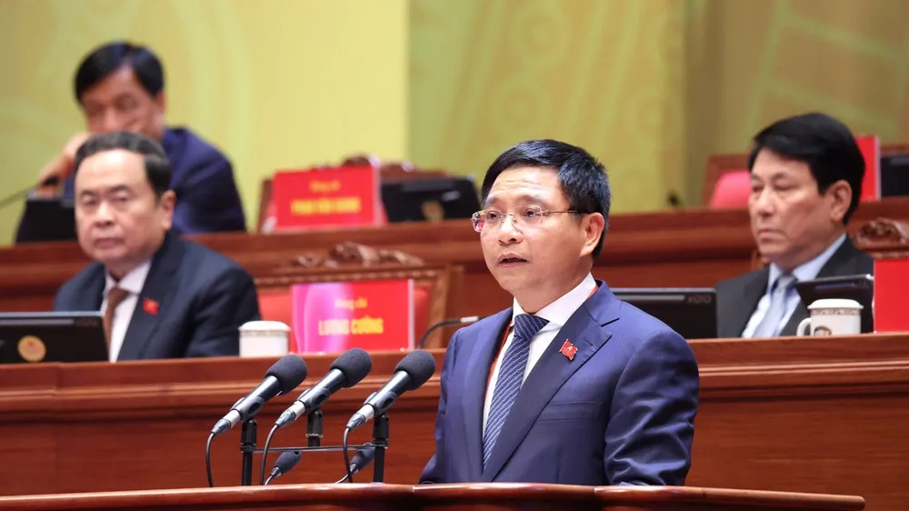 Bộ trưởng Bộ Tài chính Nguyễn Văn Thắng Trình bày tham luận tại Đại hội đại biểu toàn quốc lần thứ XIV của Đảng, chiều 21-1. Ảnh: VIẾT CHUNG