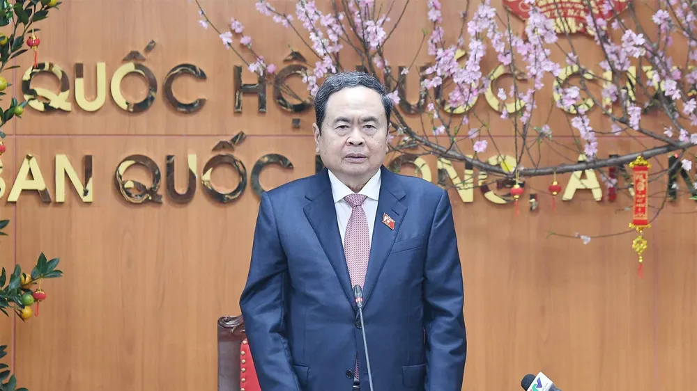 Chủ tịch Quốc hội Trần Thanh Mẫn phát biểu tại cuộc làm việc với Thường trực Ủy ban Quốc phòng, An ninh và Đối ngoại của Quốc hội