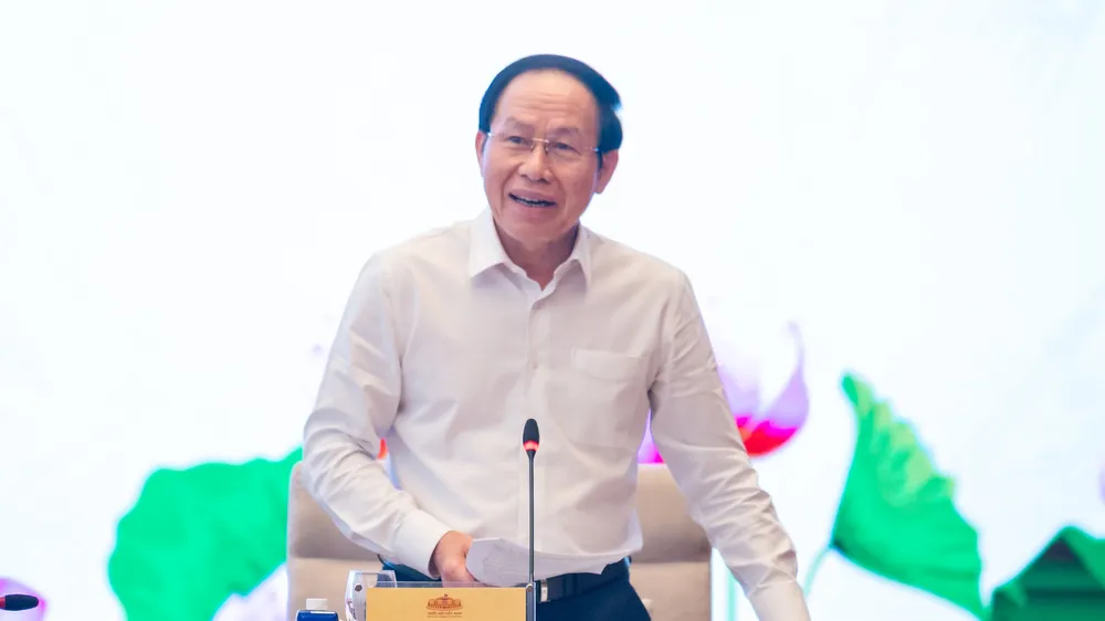 Phó Thủ tướng Lê Tiến Châu phát biểu tại hội nghị triển khai thực hiện định hướng lập pháp nhiệm kỳ Quốc hội khóa XVI. Ảnh: CẨM HÀ 