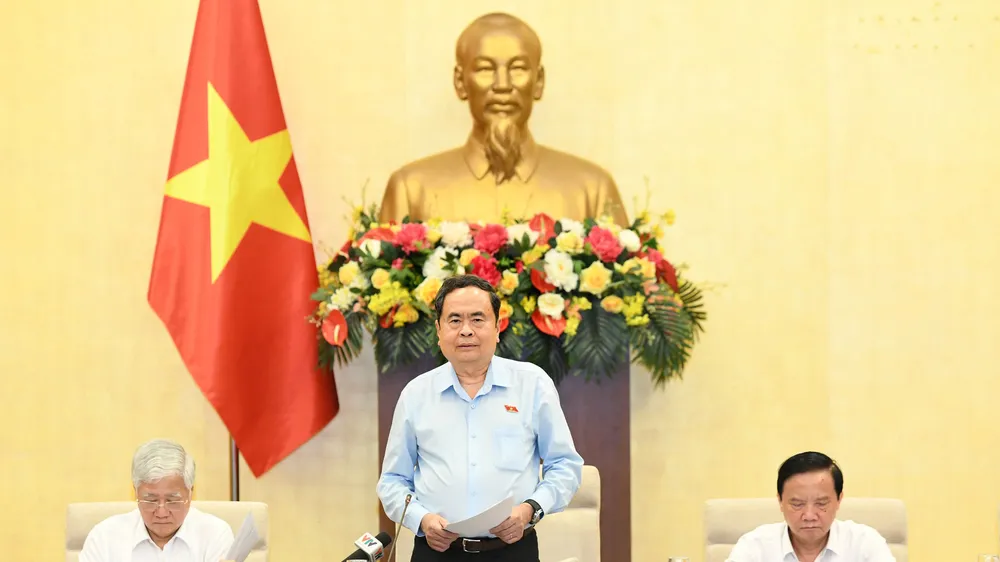 Chủ tịch Quốc hội Trần Thanh Mẫn phát biểu kết luận cuộc họp giao ban với các cơ quan của Quốc hội. Ảnh: CẨM HÀ 