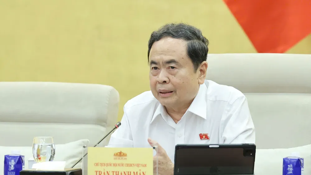Chủ tịch Quốc hội Trần Thanh Mẫn phát biểu tại phiên họp thứ 5 của Ủy ban Thường vụ Quốc hội, chiều 20-8. Ảnh: QUANG PHÚC 