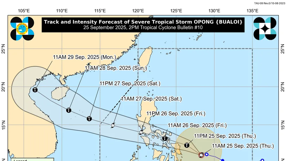 Dự báo đường đi của bão Bualoi. Ảnh: PAGASA-DOST