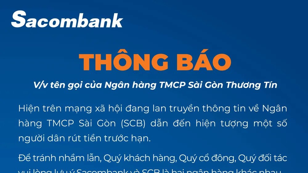 Ngân hàng Sacombank lên tiếng về nhầm lẫn với tên SCB