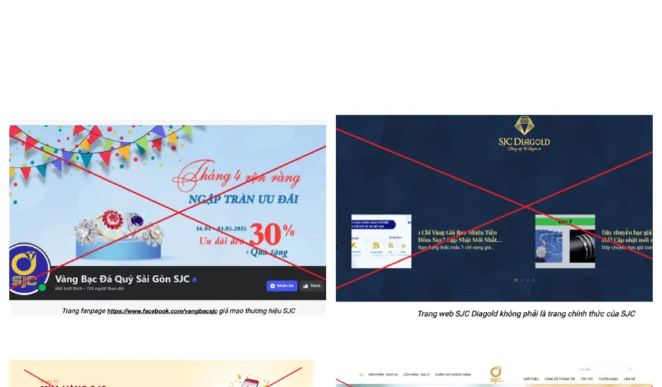 Công ty SJC đưa ra các trang web và fanpage giả mạo 