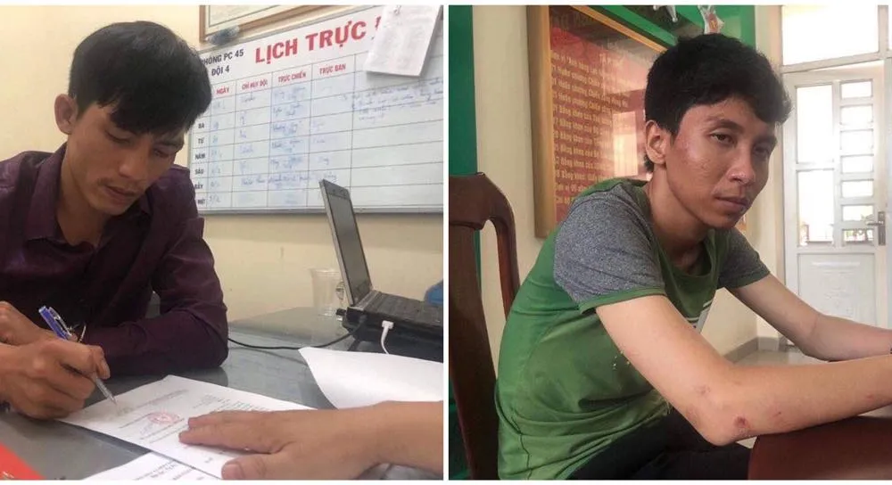 Hai đối tượng Hoàng Nam và Tuấn Anh tại cơ quan công an