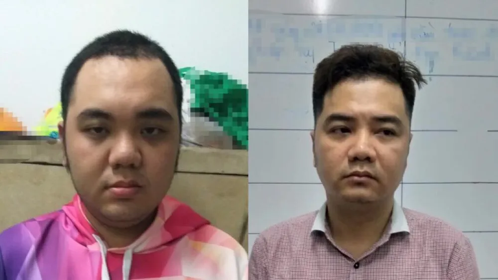 Hai đối tượng tại cơ quan công an. Ảnh: ĐAN NGUYÊN 