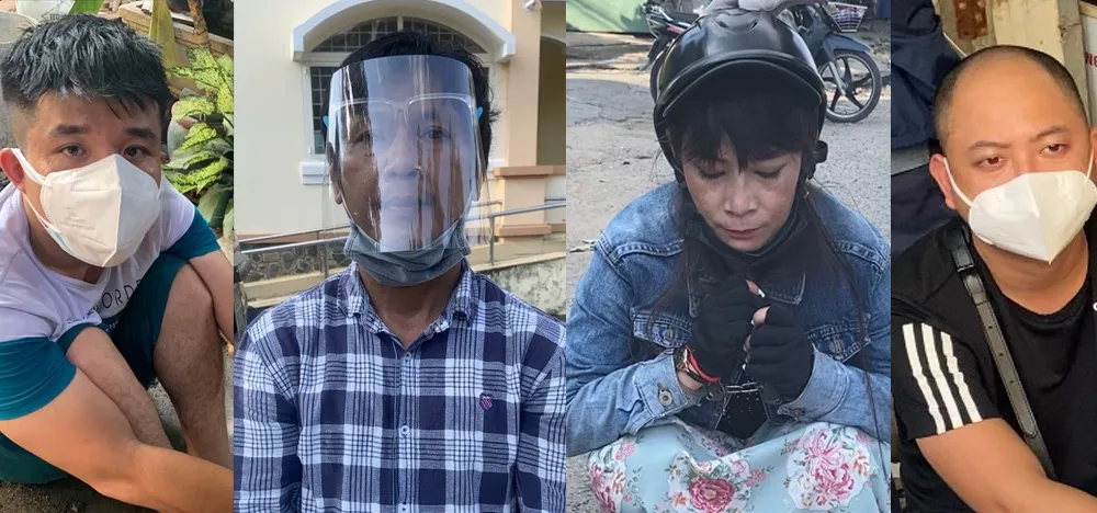 Nhóm đối tượng lúc bị bắt. Ảnh: CA