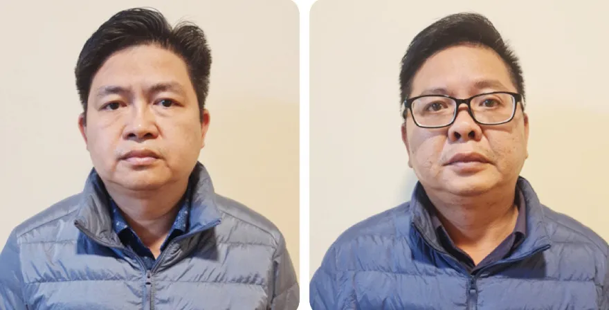 Các bị can từ trái sang phải: Nguyễn Vũ Bảo Hoàng; Nguyễn Ngọc Trường Chinh; Nguyễn Thị Bích Ngọc; Quan Minh Tuấn; Nguyễn Văn Lành. Ảnh: CA