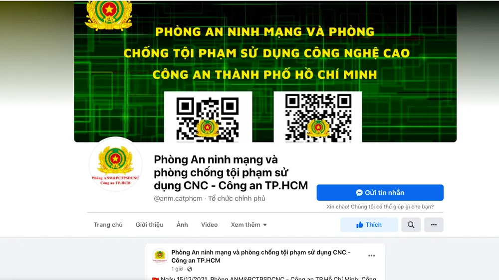 Thành lập các trang mạng xã hội của Phòng An ninh mạng và phòng chống tội phạm sử dụng công nghệ cao. Ảnh: CHÍ THẠCH