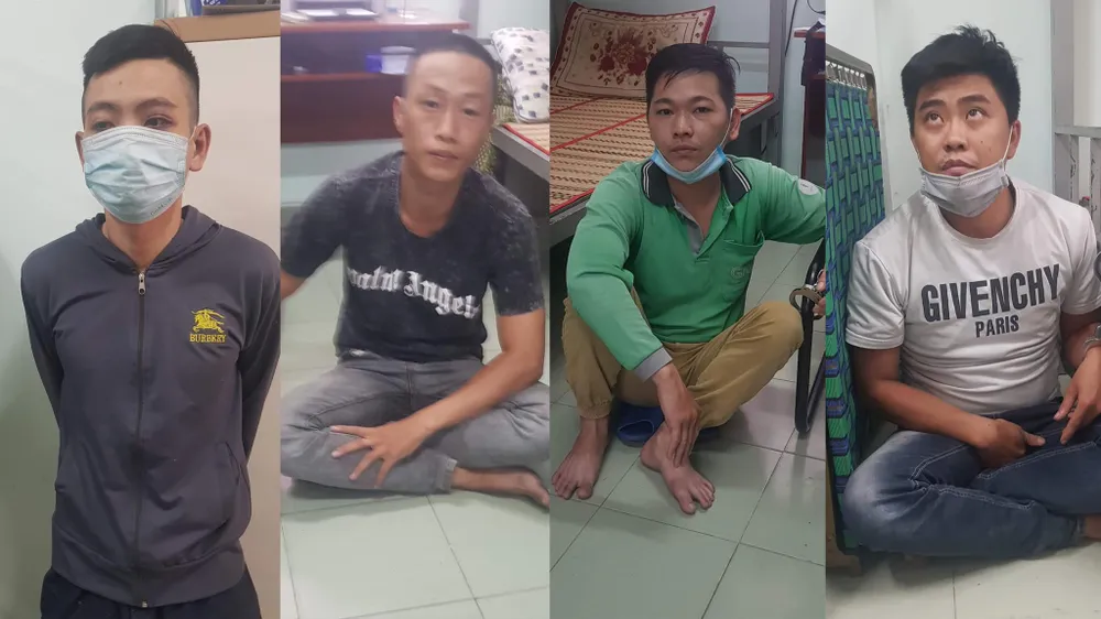 Nhóm đối tượng tại cơ quan công an. Ảnh: BẢO TRÂN 