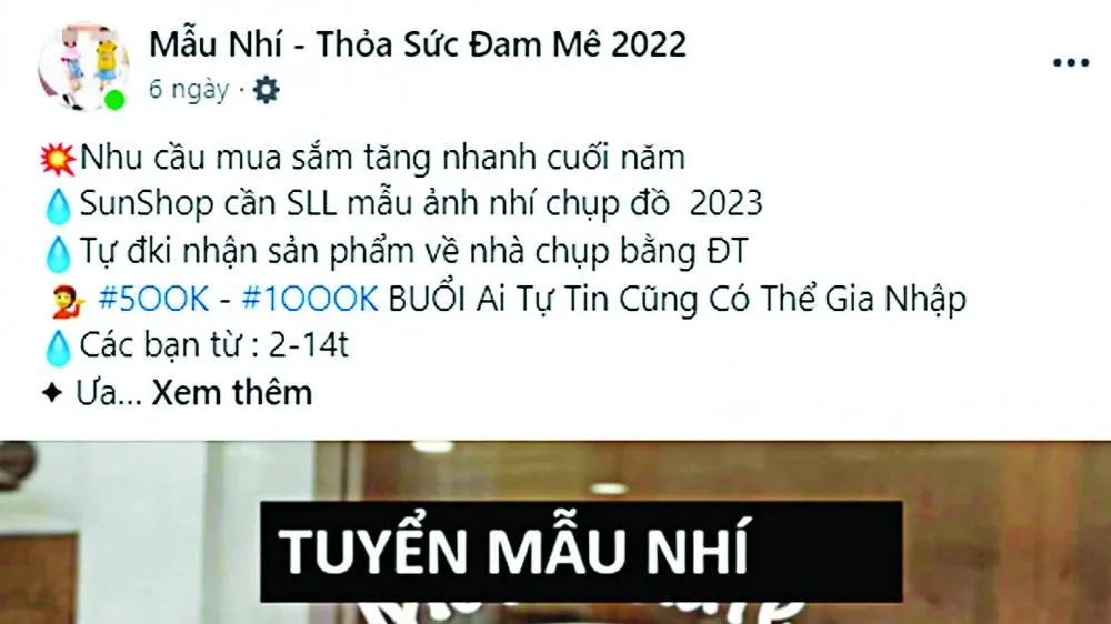 Quảng cáo tuyển mẫu nhí với những thông tin hấp dẫn khiến nhiều phụ huynh “sập bẫy”