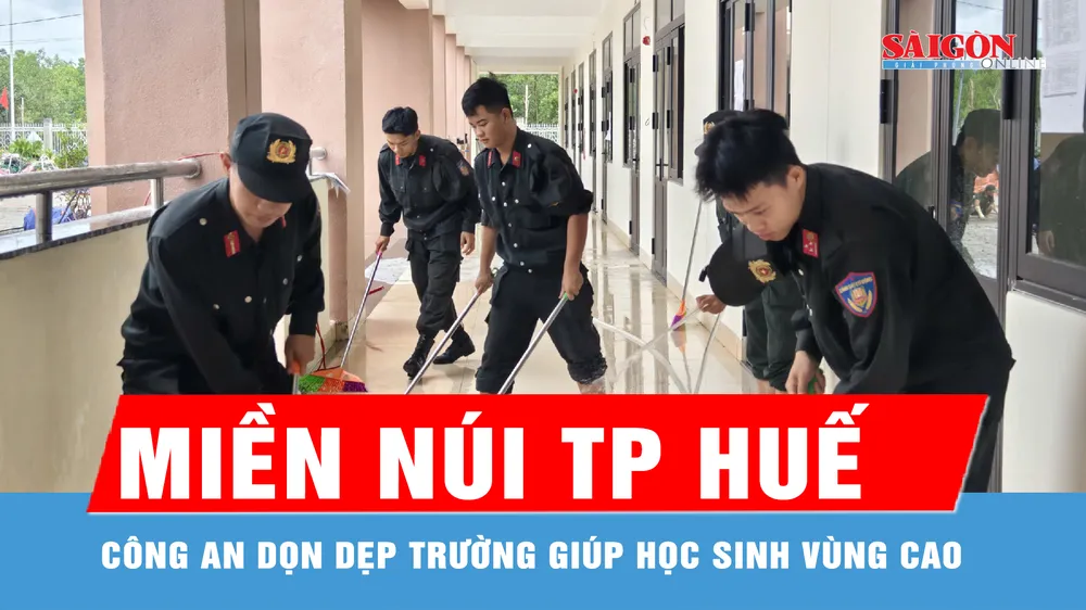 Công an TP Huế dọn dẹp trường mới xây, giúp học sinh vùng cao kịp ngày khai giảng