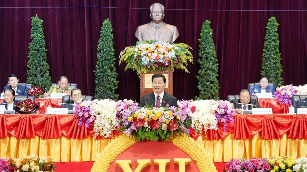 Đồng chí Thongloun Sisoulith tại Đại hội đại biểu toàn quốc lần thứ XII của Đảng Nhân dân Cách mạng Lào. Ảnh: TTXVN