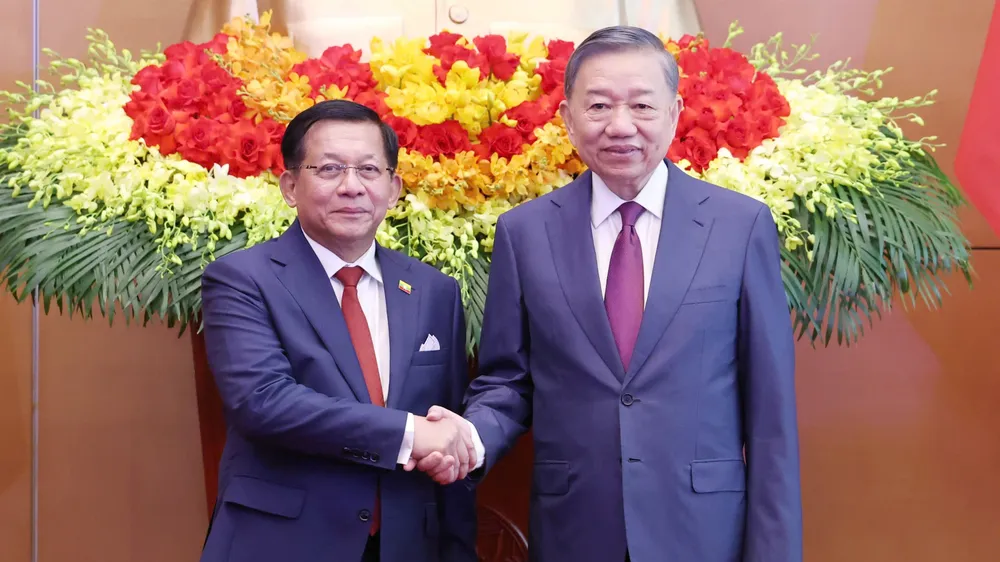 Tổng Bí thư, Chủ tịch nước Tô Lâm và Tổng thống Myanmar Min Aung Hlaing tại cuộc hội đàm vào ngày 5-9-2026. Ảnh: QUANG PHÚC