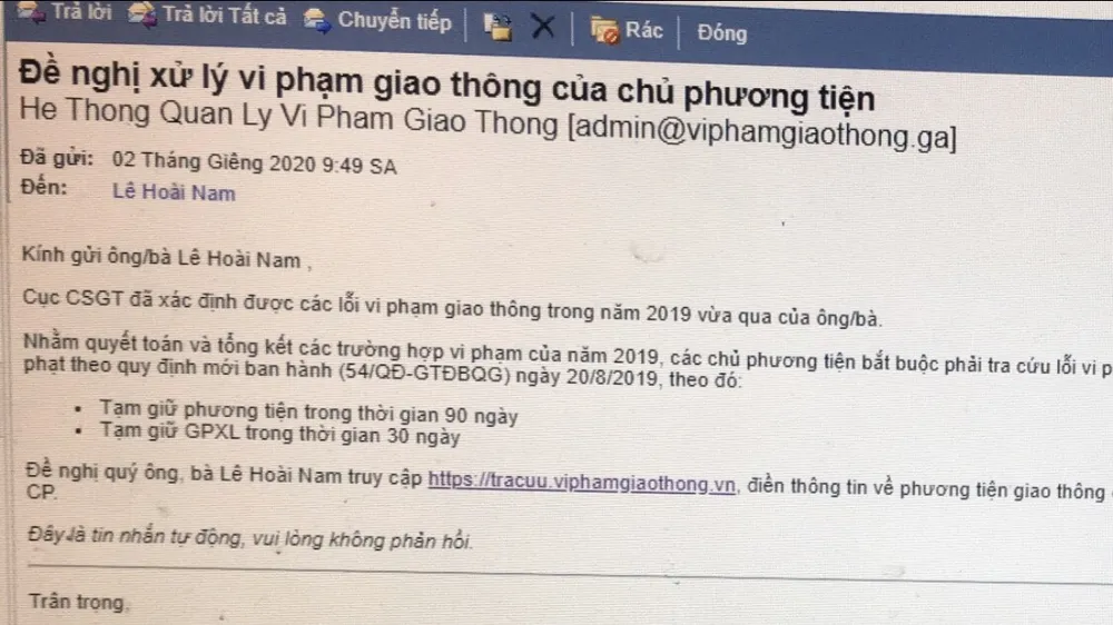 Mạo danh cơ quan nhà nước gửi thư đề nghị xử lý vi phạm giao thông