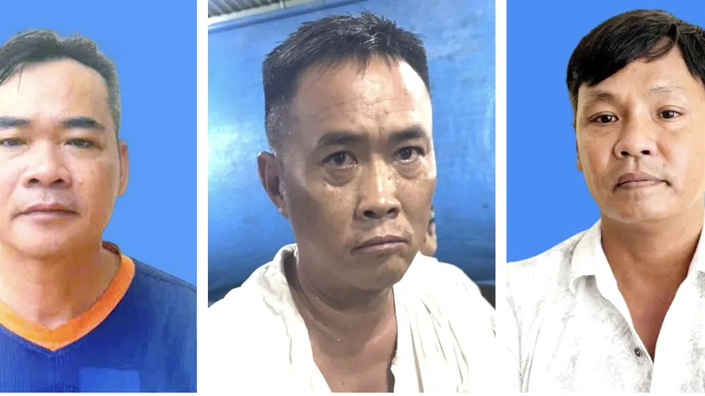 Các đối tượng (từ trái qua phải): Lê Tấn Bửu, Nguyễn Thế Du, Lê Thành Phúc. Ảnh: BỘ CÔNG AN