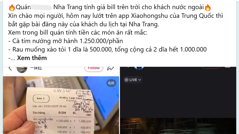 Thực khách nước ngoài tố bị một nhà hàng tại Nha Trang tính tiền trên trời