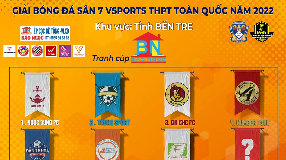 Các đội tham dự giải Khu vực Bến Tre