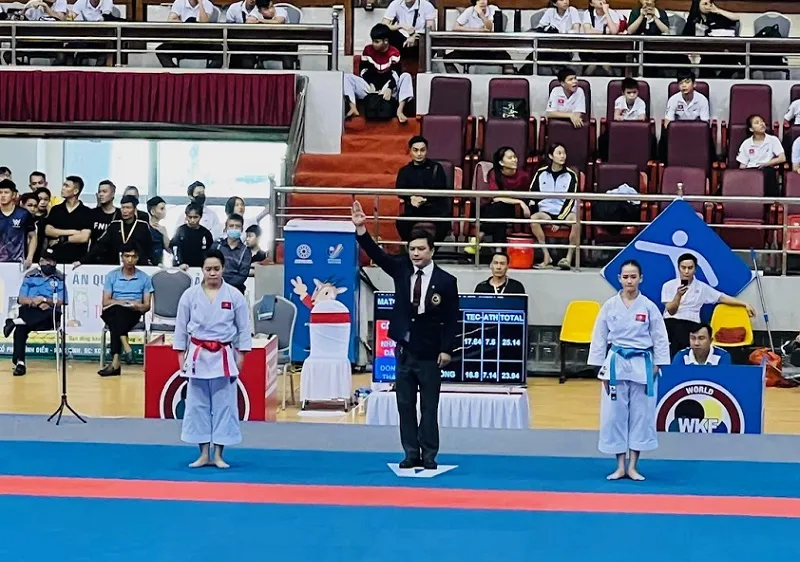 Ngọc Trâm là võ sĩ karate đã giành HCV nội dung kata cá nhân cho thể thao Công an Nhân dân. Ảnh: karateVN