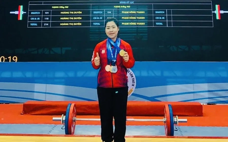 Hoàng Thị Duyên đã giành được ngôi vô địch hạng 59kg nữ tại Đại hội thể thao toàn quốc lần9-2022. Ảnh: H.T.D