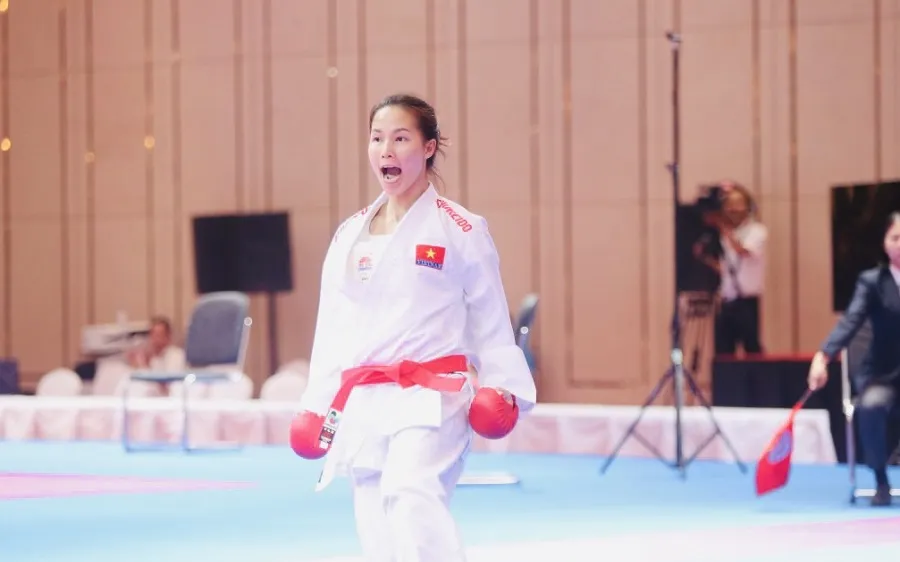 Tuyển thủ Đinh Thị Hương là một trong những võ sĩ có chuyên môn tốt của karate Việt Nam lúc này. Ảnh: DŨNG PHƯƠNG