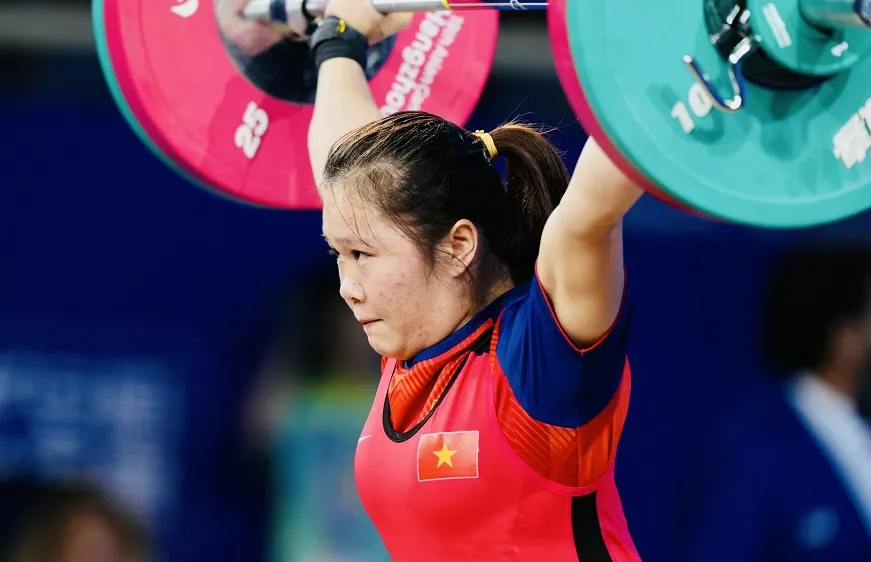 Lực sĩ Quàng Thị Tâm của Việt Nam thi đấu hang 59kg và có hạng 7. Ảnh: Hangzhou2022.cn