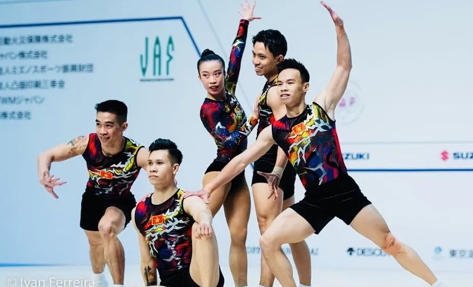 Đội thể dục aerobic Việt Nam có HCV tại Nhật Bản. Ảnh: IVAN.F.MELOGYM