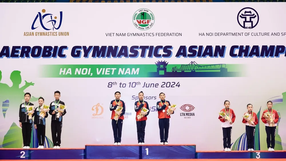 Tuyển thủ thể dục aerobic Việt Nam có các kết quả tốt ở giải lần này. Ảnh: VGF