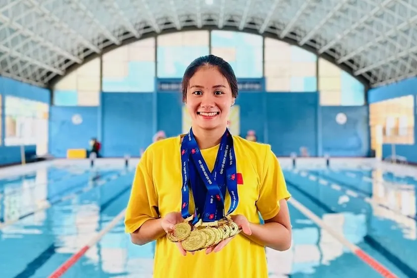 Mỹ Tiên là VĐV của đội tuyển bơi đã có suất đặc cách dự Olympic 2024. Ảnh: ỐC TIÊU