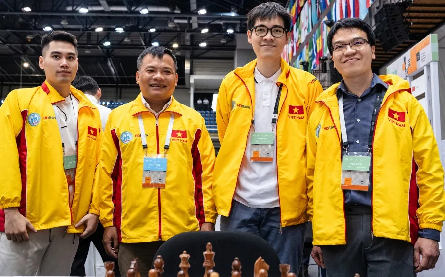 Đội cờ vua nam Việt Nam đang thi đấu hiệu quả qua 5 ván ở Olympiad 2024. Ảnh: FIDE