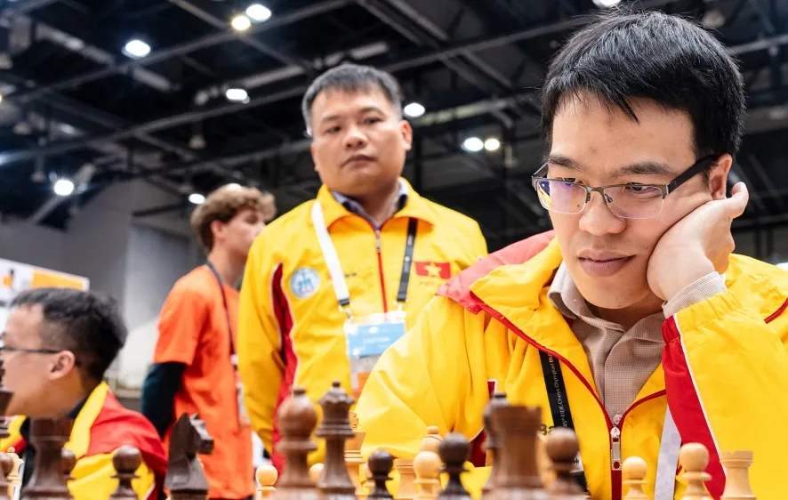 Cờ vua nam Việt Nam đang tạm xếp hạng 2 qua 6 trận đã thi đấu tại Olympiad 2024. Ảnh: FIDE