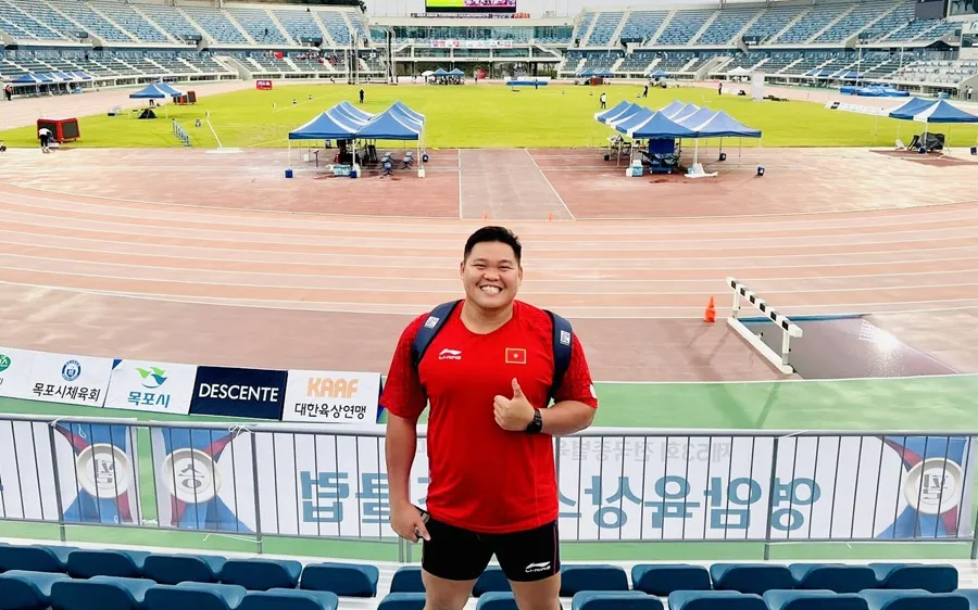 Phan Thanh Bình từng dự giải ném, đẩy châu Á 2024 tại Hàn Quốc và tích lũy chuyên môn đáng kể. Ảnh: P.T.BÌNH