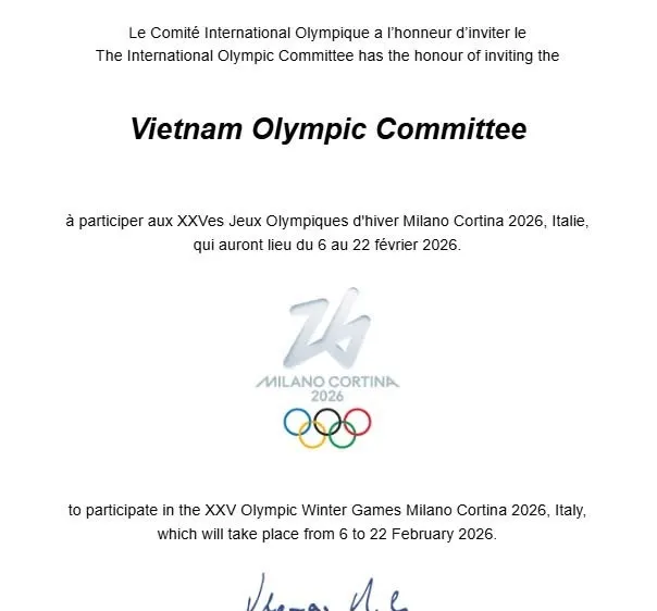 IOC đã có văn bản gởi tới Ủy ban Olympic Việt Nam mời dự Olympic mùa đông 2026. Ảnh: IOC