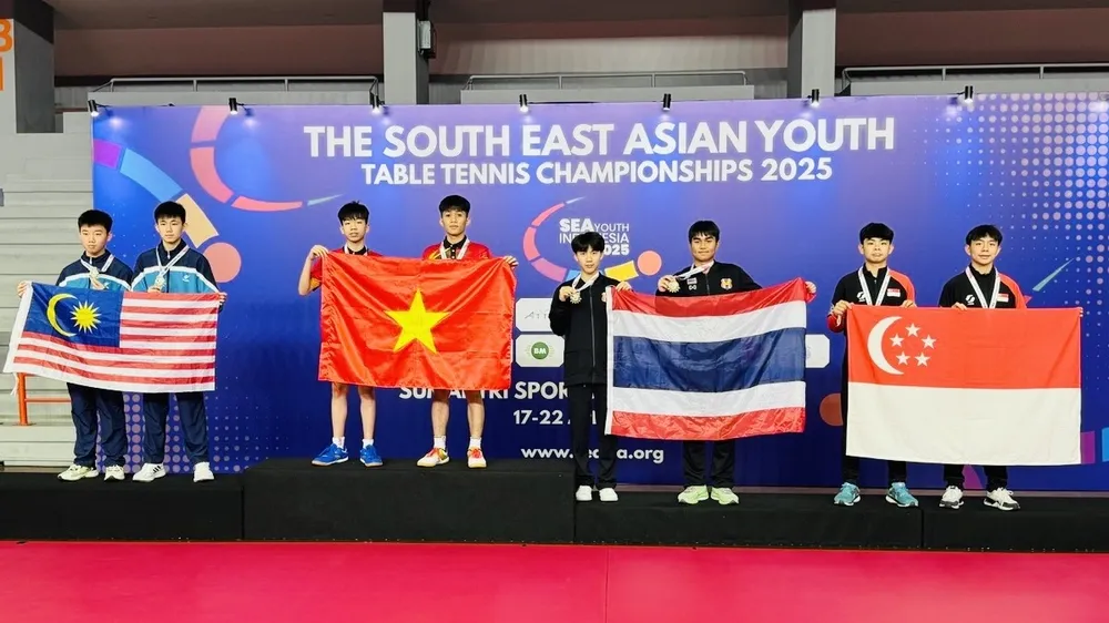 Đội bóng bàn trẻ Việt Nam đã giành HCV U15 đôi nam tại giải lần này. Ảnh: VTTF
